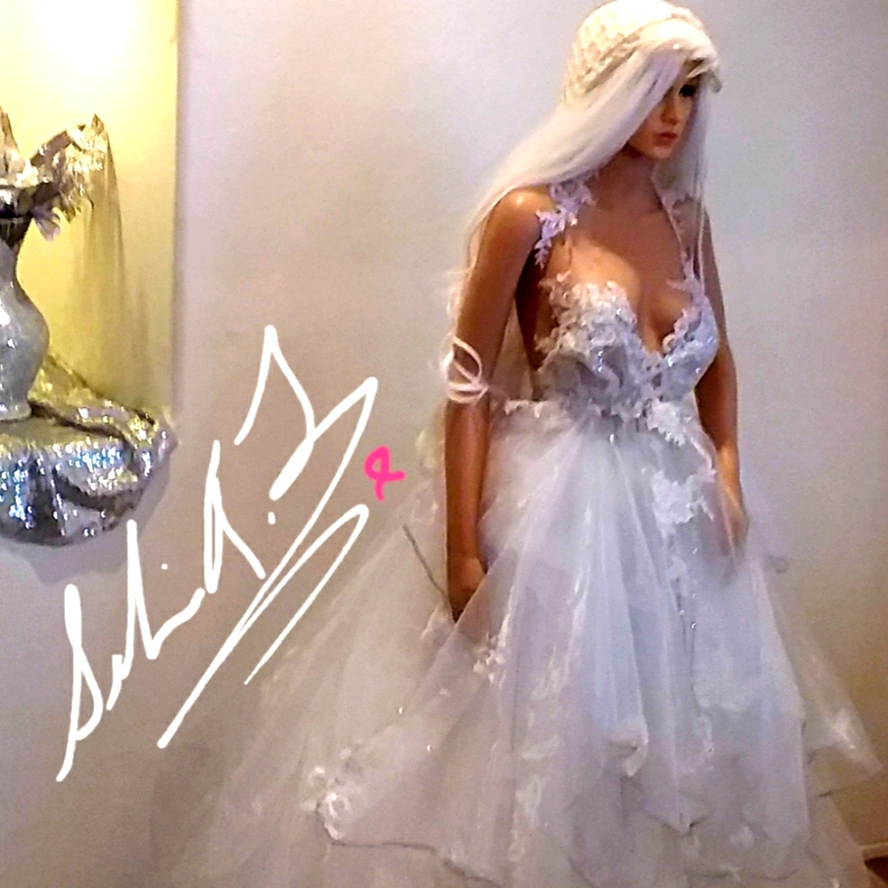 BLISS White Organza Lace Sequin Wedding Ballgown